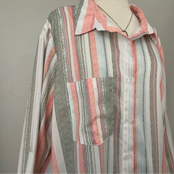 Stripe Button Front Long Sleeve Top - Picture 5 of 5